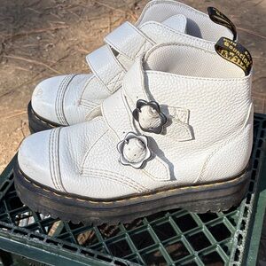 Dr. Martens White Flower Buckle Boots